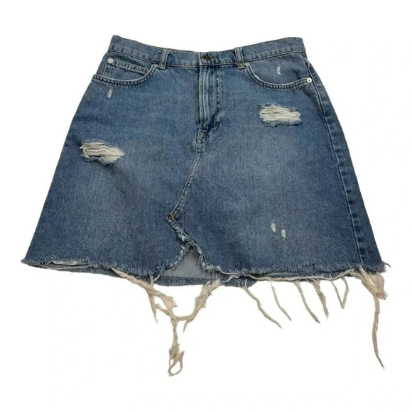 We The Free Distressed Cotton Jean Denim Skirt - Picture 1 of 10